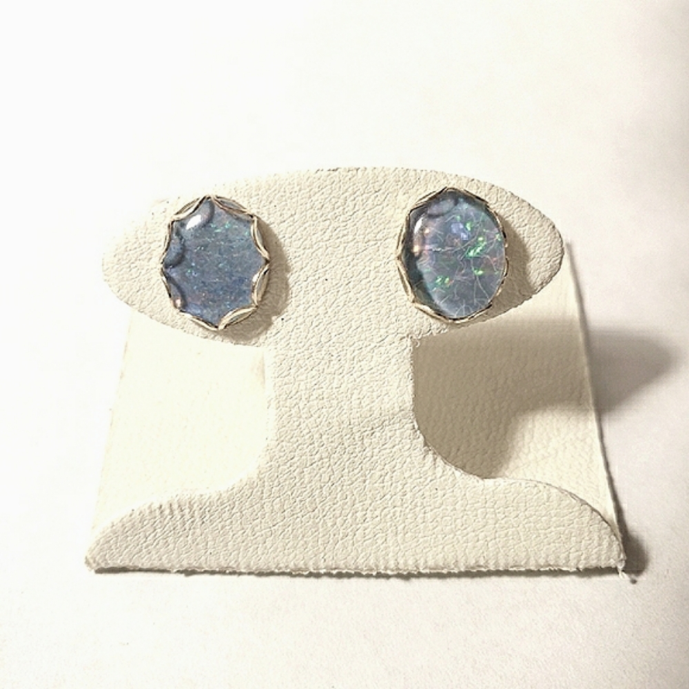 Gold with Blue Shimmer Gem Earrings